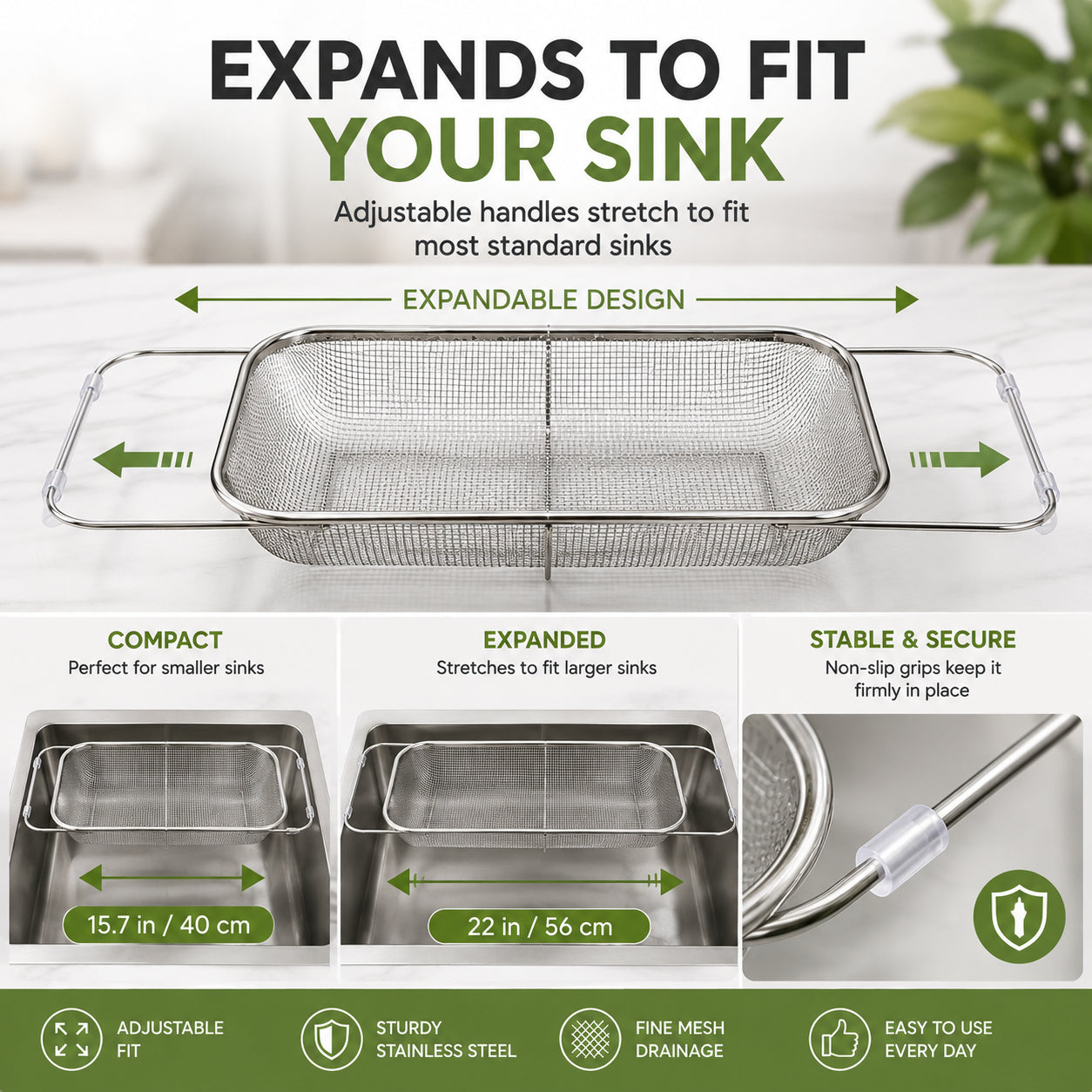 🥬Expandable Over-the-Sink Colander – Rinse, Drain & Prep Without the Mess