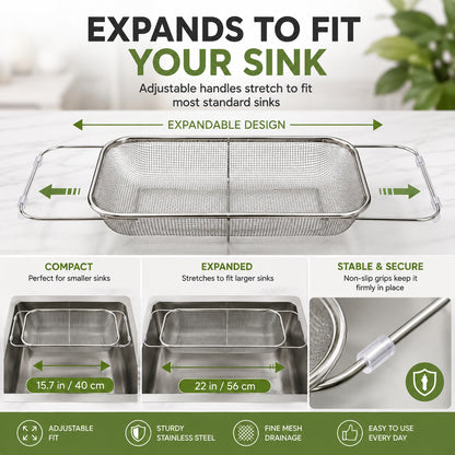 🥬Expandable Over-the-Sink Colander – Rinse, Drain & Prep Without the Mess