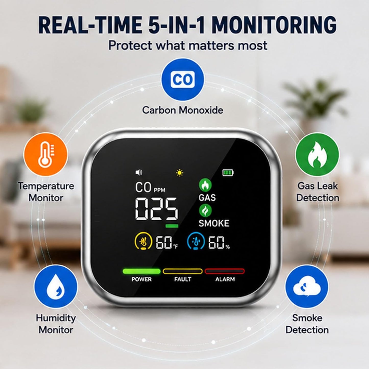 🌟2026 New Portable 6-in-1 Environment & Air Quality Detector | HD Display, CO Monitoring, Temperature, Humidity & High Decibel Alarm