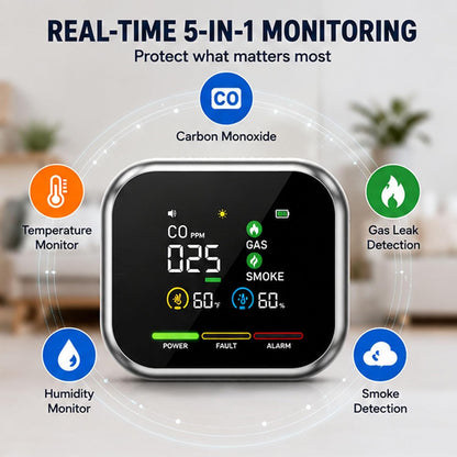 🌟2026 New Portable 6-in-1 Environment & Air Quality Detector | HD Display, CO Monitoring, Temperature, Humidity & High Decibel Alarm