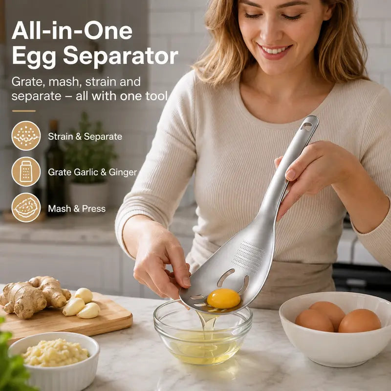 🍳 4-in-1 304 Stainless Steel Kitchen Spoon ✨ Separate, Grate, Mash & Serve