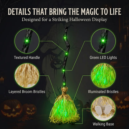 🧹Animated Witch Broom – Spooky Moving Halloween Decor with Sound & Lights! 👻✨