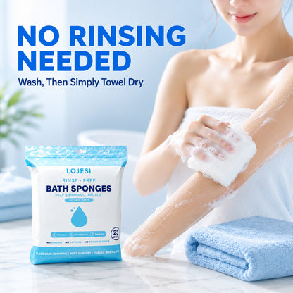 🧼 25-Pack Rinse-Free Disposable Bath Sponges with Soap & Shampoo 💧