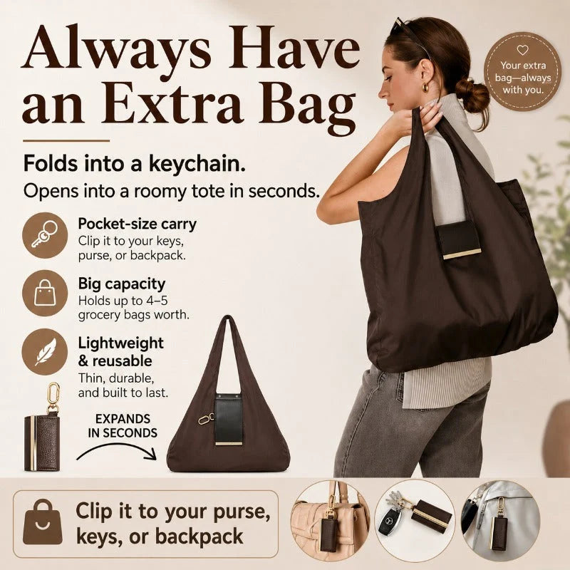 💥Buy three get one free👜 Foldable Keychain Tote Bag ✨ | 🛍️ Portable Reusable Shopping Bag 💕 Compact, Lightweight & Easy to Carry 🔑