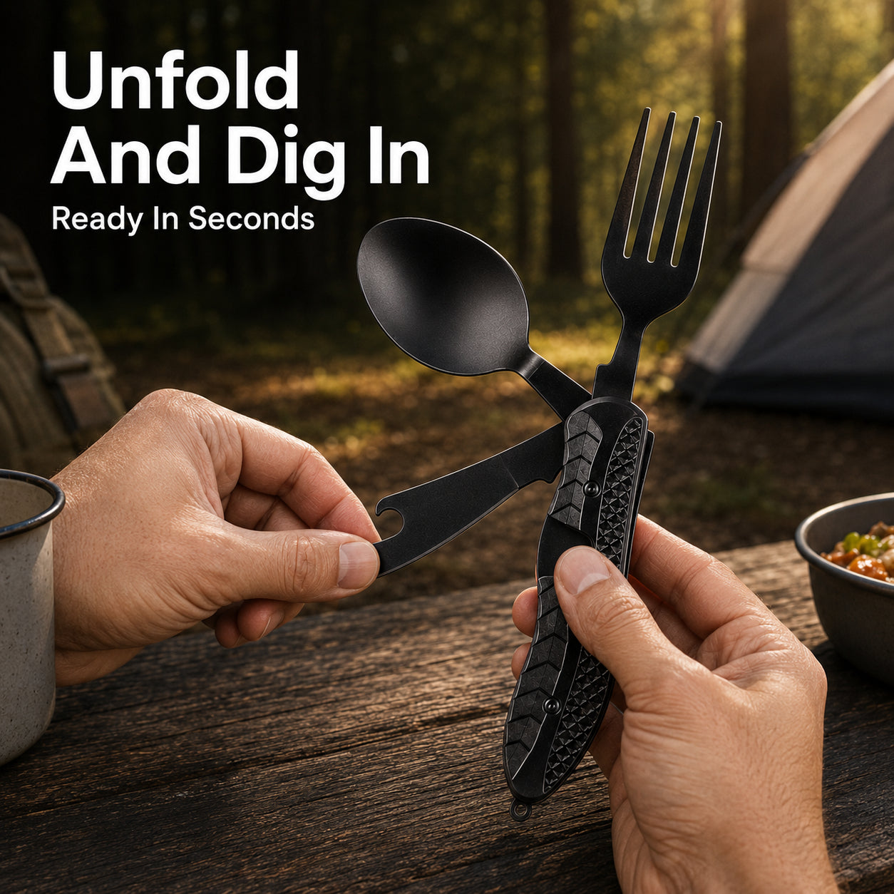 Folding Knife with Fork &amp; Spoon Set-The Ultimate Outdoor Dining Tool for camping &amp; Adventure