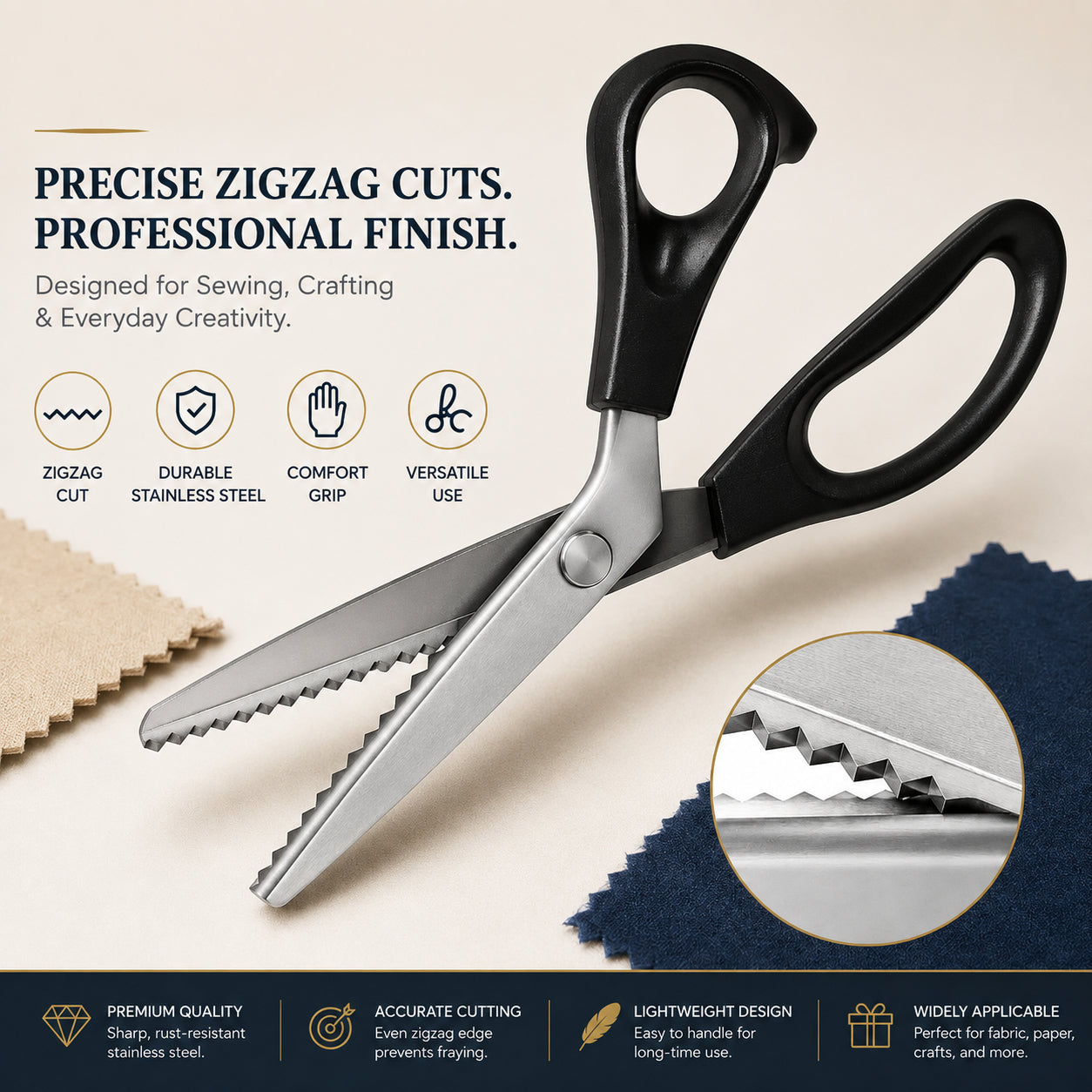 ✂️Stainless Steel Pinking Shears – 9.1" Zig Zag Fabric Scissors for Sewing, Quilting, Dressmaking And DIY Crafts
