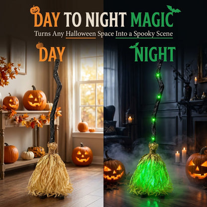 🧹Animated Witch Broom – Spooky Moving Halloween Decor with Sound & Lights! 👻✨