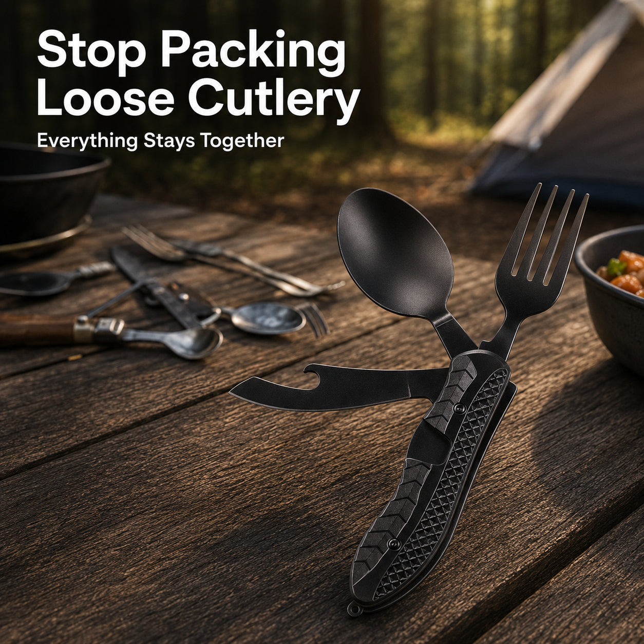 Folding Knife with Fork &amp; Spoon Set-The Ultimate Outdoor Dining Tool for camping &amp; Adventure