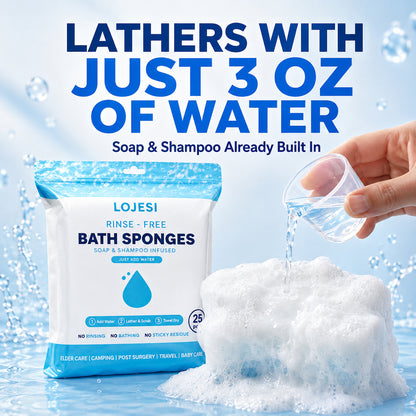 🧼 25-Pack Rinse-Free Disposable Bath Sponges with Soap & Shampoo 💧