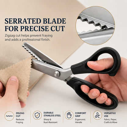 ✂️Stainless Steel Pinking Shears – 9.1" Zig Zag Fabric Scissors for Sewing, Quilting, Dressmaking And DIY Crafts
