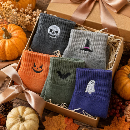 🦇🎃 Spooky-Cute Halloween Embroidered Ankle Socks
