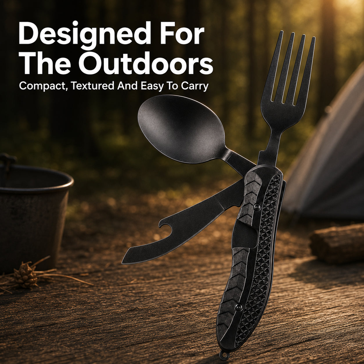 Folding Knife with Fork &amp; Spoon Set-The Ultimate Outdoor Dining Tool for camping &amp; Adventure