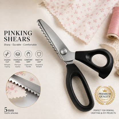 ✂️Stainless Steel Pinking Shears – 9.1" Zig Zag Fabric Scissors for Sewing, Quilting, Dressmaking And DIY Crafts