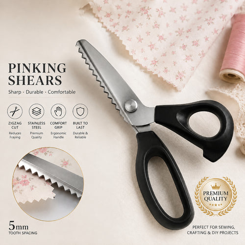 ✂️Stainless Steel Pinking Shears – 9.1" Zig Zag Fabric Scissors for Sewing, Quilting, Dressmaking And DIY Crafts