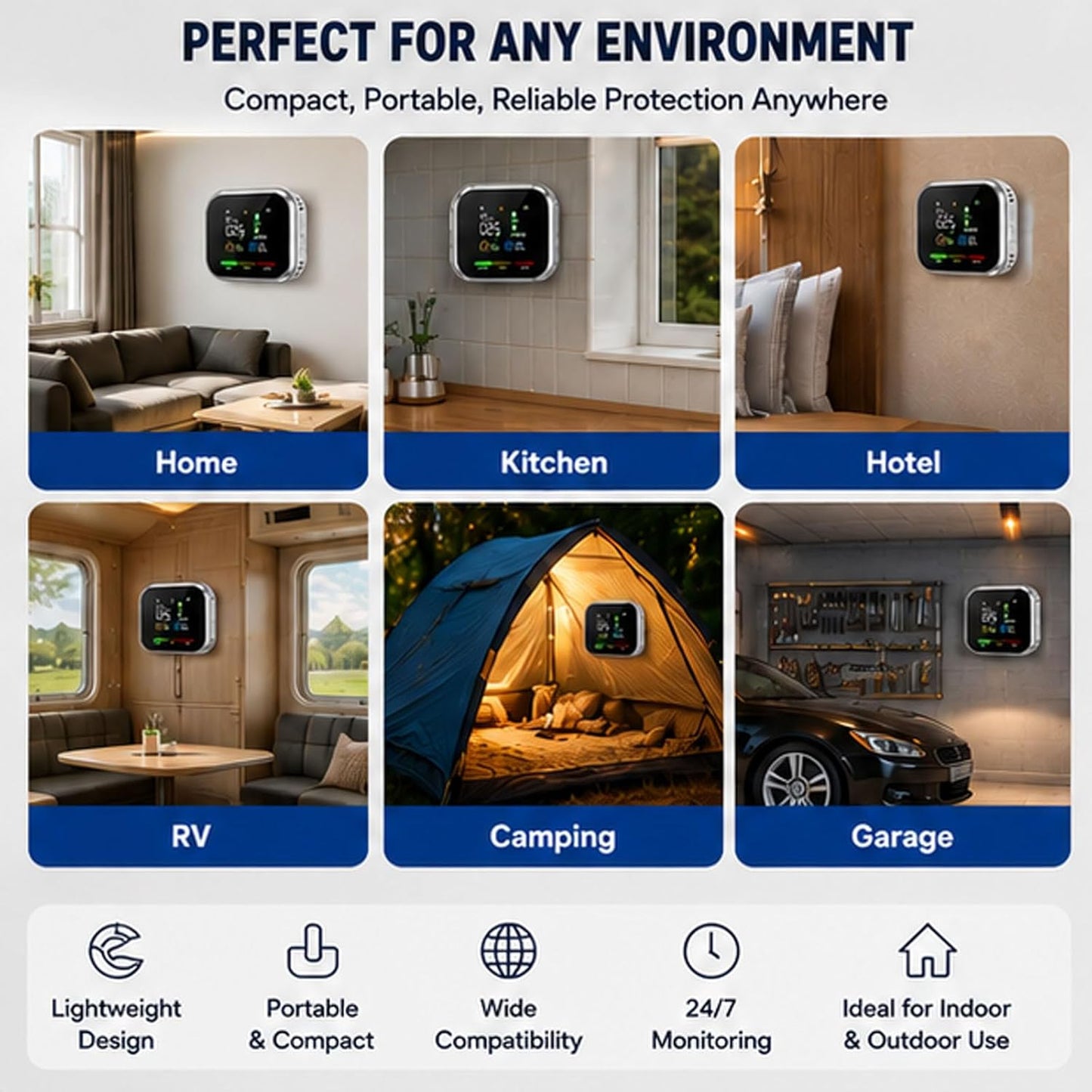 🌟2026 New Portable 6-in-1 Environment & Air Quality Detector | HD Display, CO Monitoring, Temperature, Humidity & High Decibel Alarm