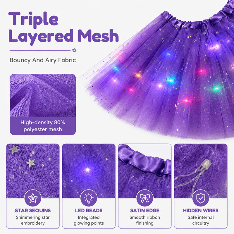 🎁LED Light Up Sequin Tutu Skirt Star Mesh Princess Skirt for Girls and Adults