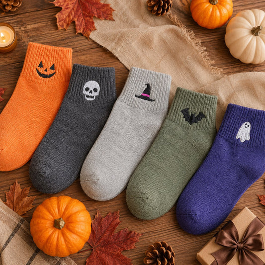 🦇🎃 Spooky-Cute Halloween Embroidered Ankle Socks