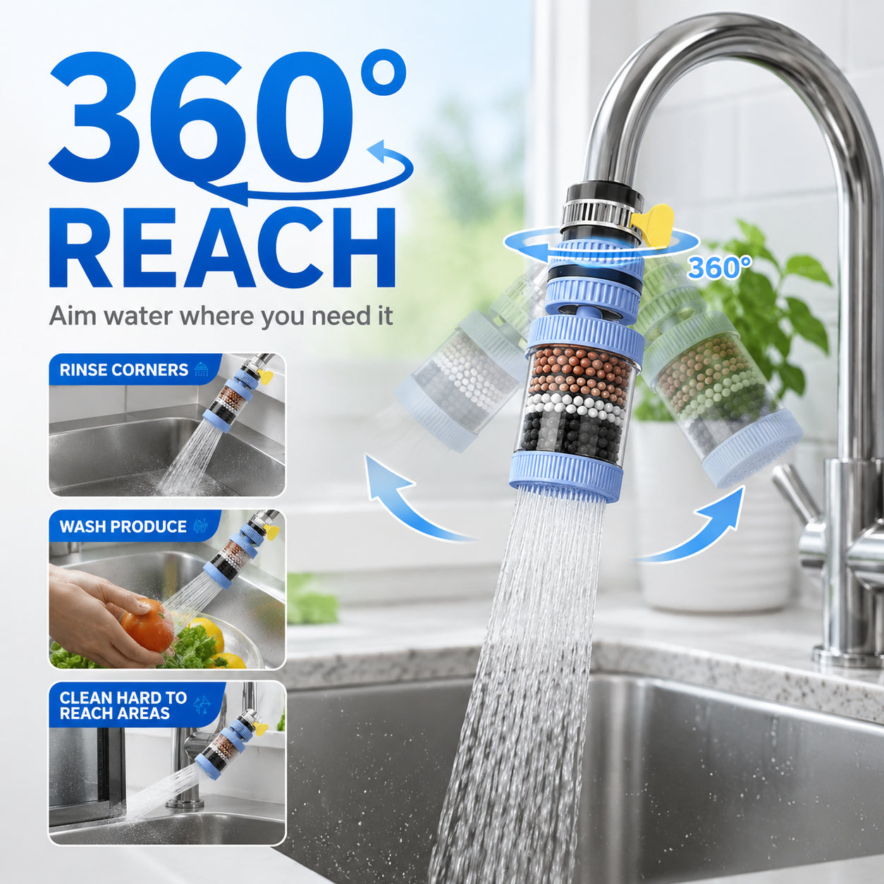 💧 Upgrade Your Faucet in Seconds – 360° Anti-Splash Filter Nozzle