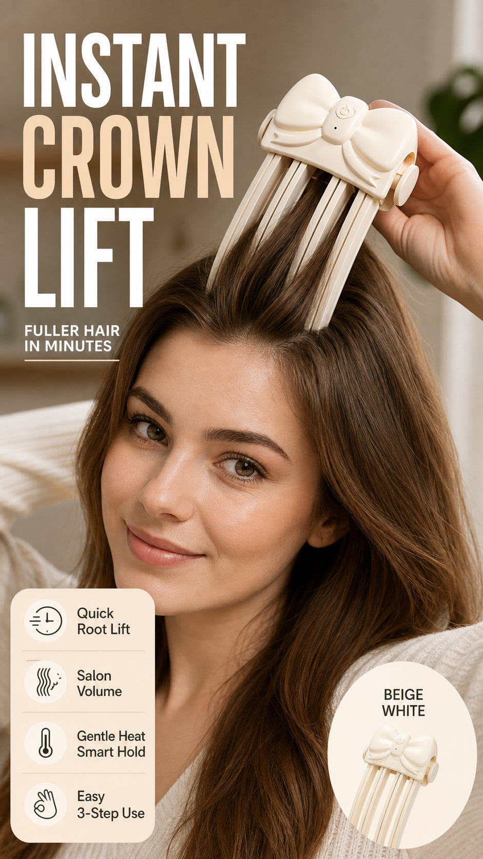 Wireless Heated Volumizing Root Lift Clip - Salon Crown Volume Styling Tool for Fine Flat Hair