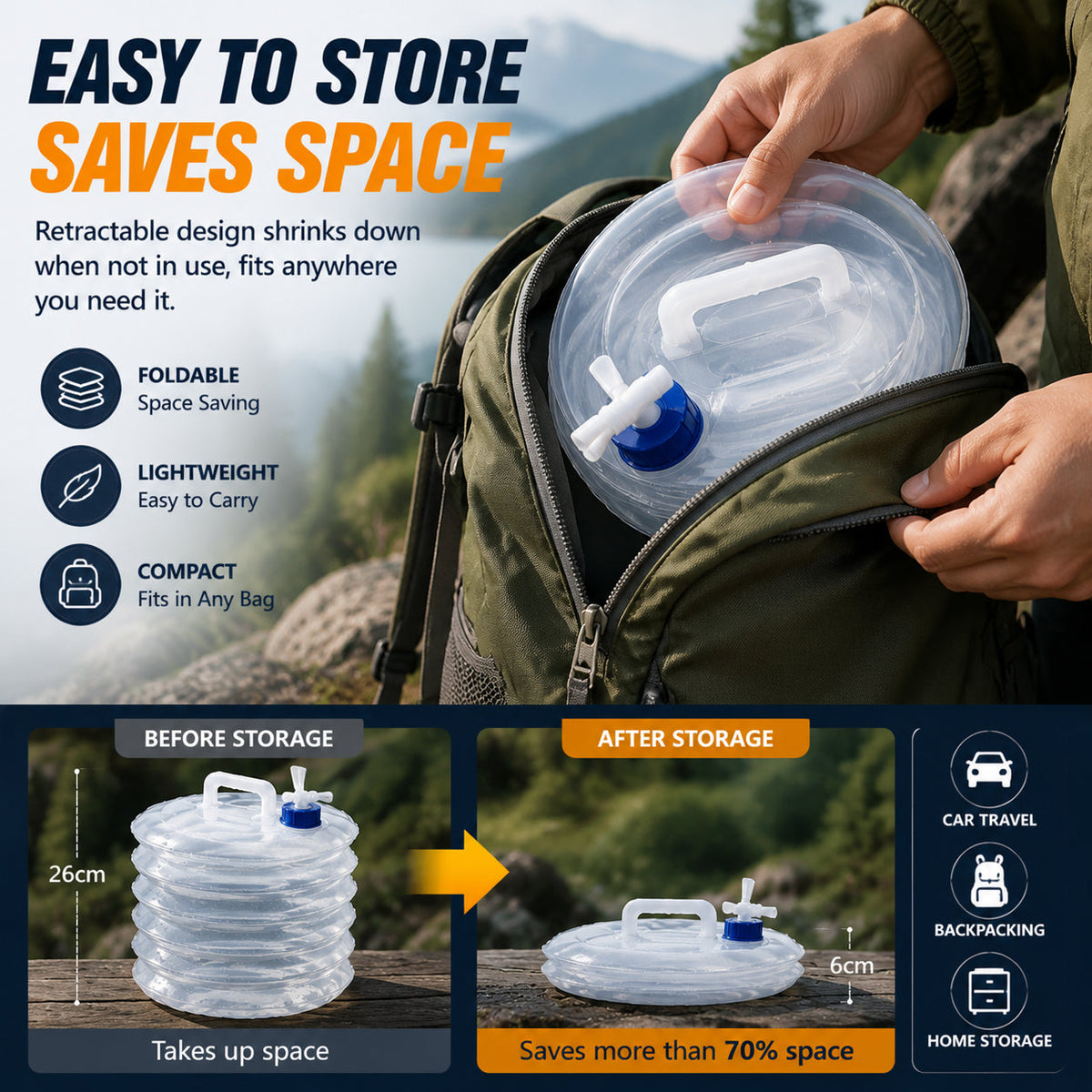 🚀 Ultra-Portable Retractable Water Storage Container ⛺ — Space-Saving Essential for Outdoor Camping! 🌟
