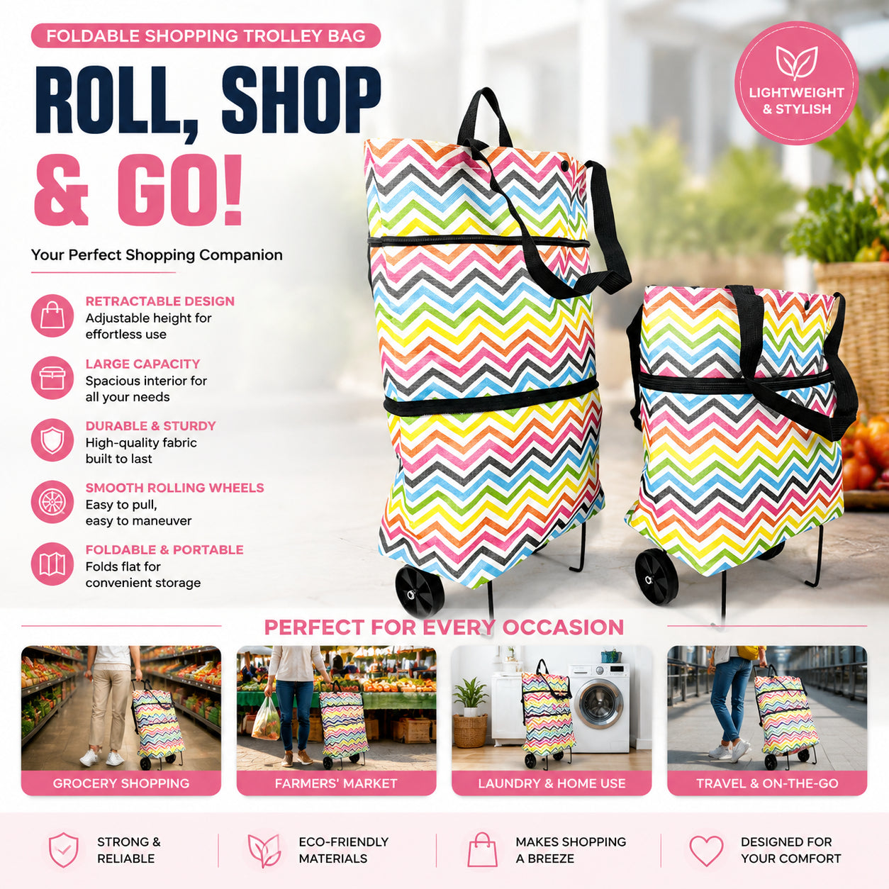 🛒2-in-1 Foldable Shopping Cart with Wheels