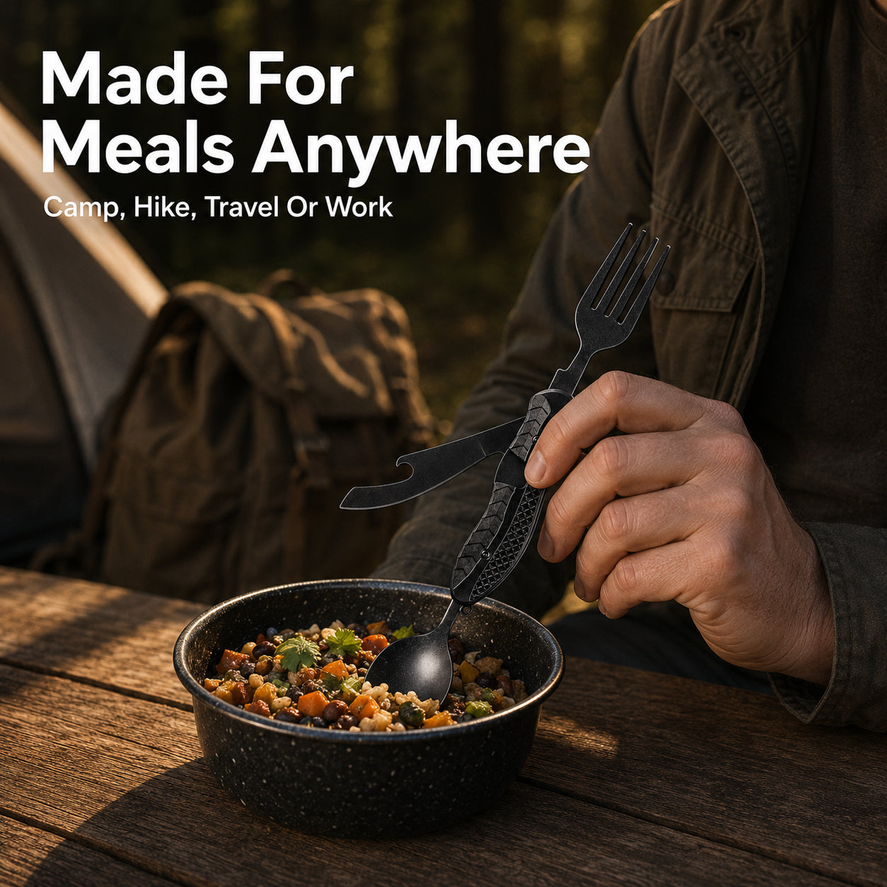Folding Knife with Fork &amp; Spoon Set-The Ultimate Outdoor Dining Tool for camping &amp; Adventure