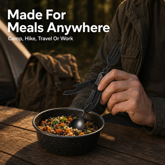 Folding Knife with Fork &amp; Spoon Set-The Ultimate Outdoor Dining Tool for camping &amp; Adventure