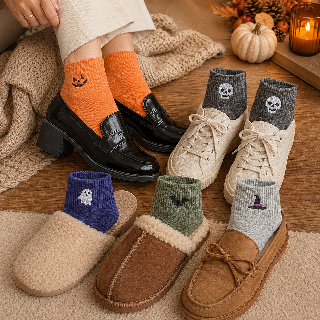 🦇🎃 Spooky-Cute Halloween Embroidered Ankle Socks