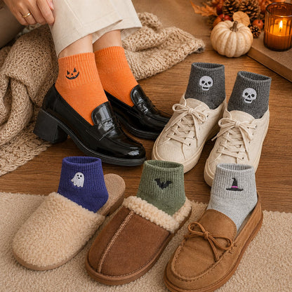 🦇🎃 Spooky-Cute Halloween Embroidered Ankle Socks