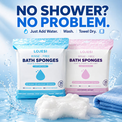 🧼 25-Pack Rinse-Free Disposable Bath Sponges with Soap & Shampoo 💧