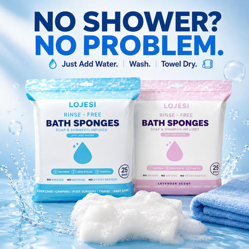 🧼 25-Pack Rinse-Free Disposable Bath Sponges with Soap & Shampoo 💧