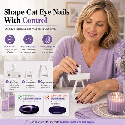 💅[Viral Nail Art Essential] Rotating Cat Eye Gel Nail Magnet Tool with Dual Height Finger Rests – Effortless 3D Aura Nails!
