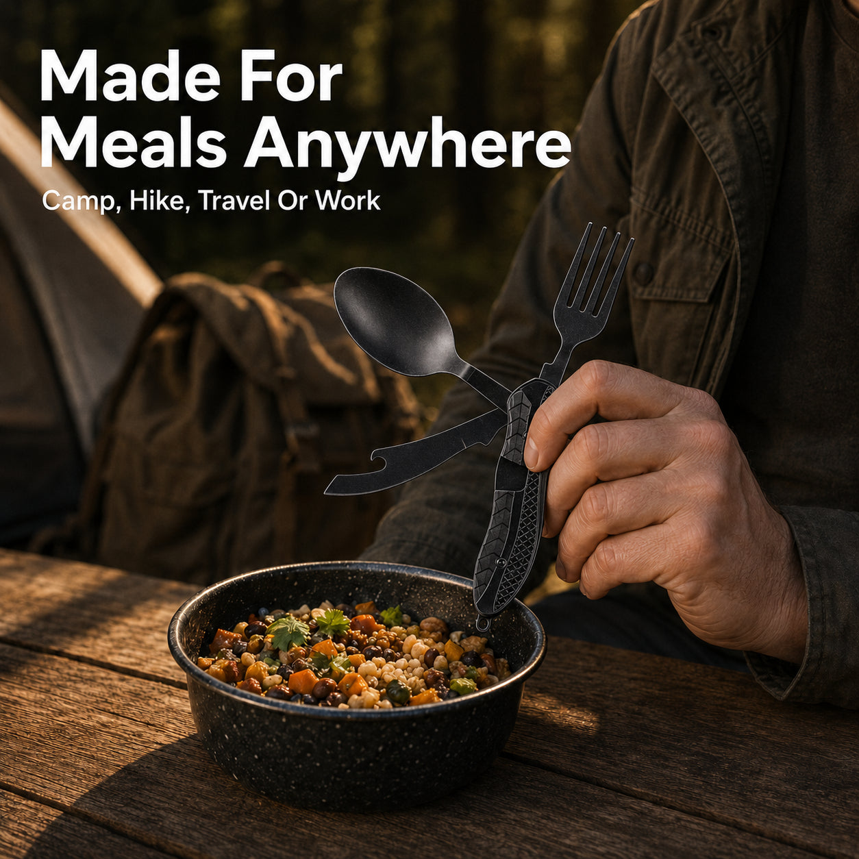 Folding Knife with Fork &amp; Spoon Set-The Ultimate Outdoor Dining Tool for camping &amp; Adventure