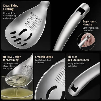 🍳 4-in-1 304 Stainless Steel Kitchen Spoon ✨ Separate, Grate, Mash & Serve