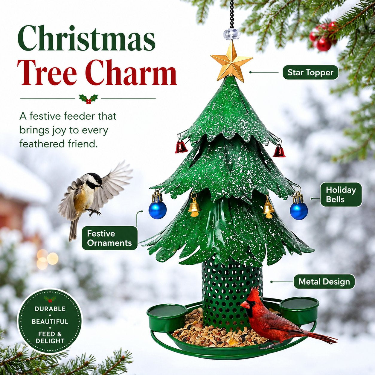🎄Festive Christmas Tree Hanging Bird Feeder for Winter Garden And Outdoor Decor🐦‍⬛
