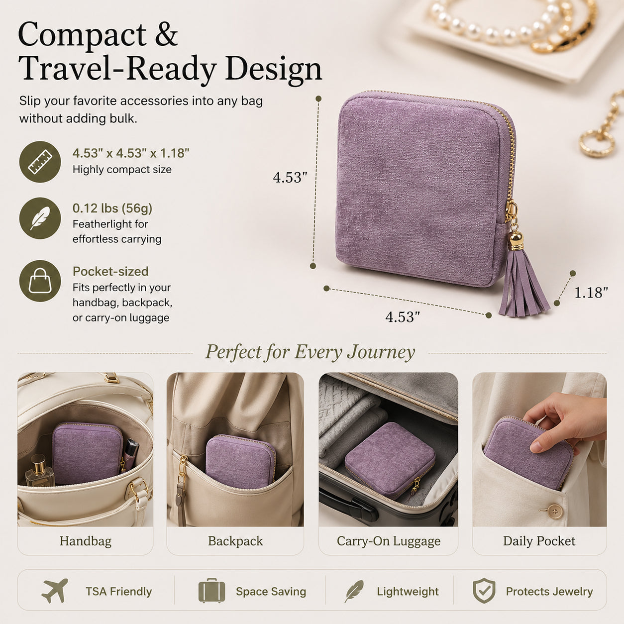 💎 Travel Jewelry Organizer Bag – Cotton-Lined Multi-Layer Case, Tangle-Free Storage