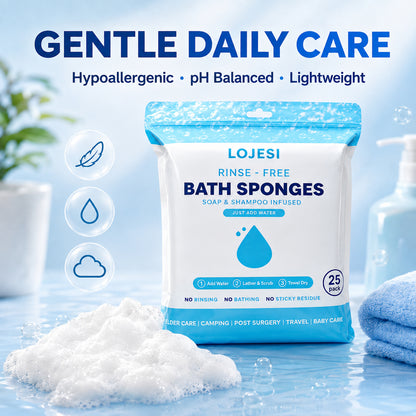 🧼 25-Pack Rinse-Free Disposable Bath Sponges with Soap & Shampoo 💧