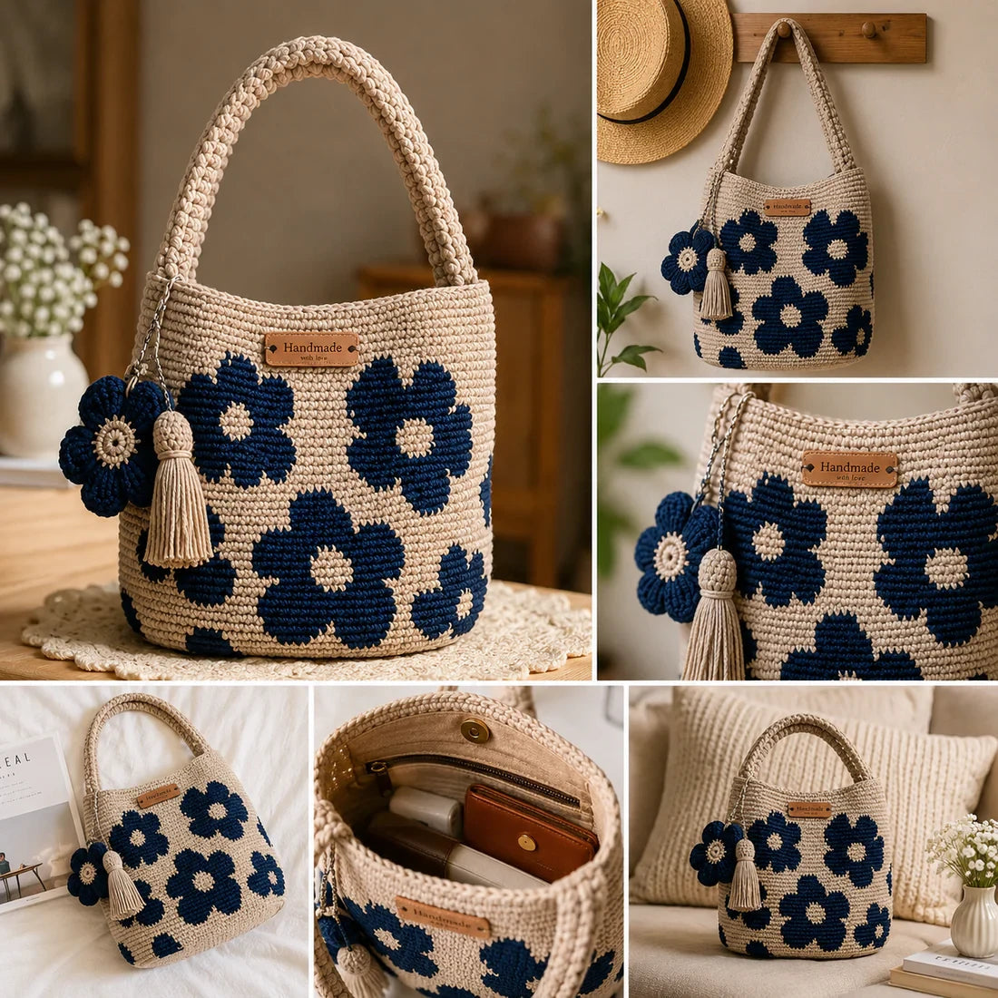 🧵Handwoven Flower Bucket Bag