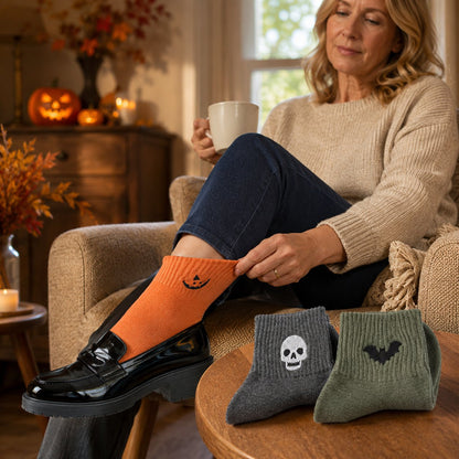 🦇🎃 Spooky-Cute Halloween Embroidered Ankle Socks