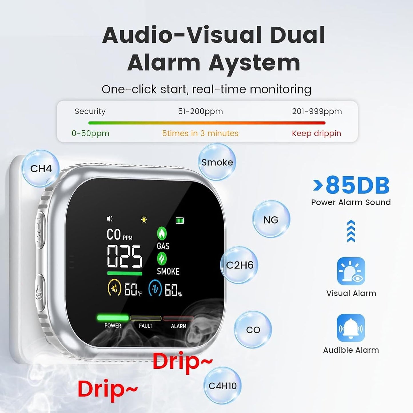 🌟2026 New Portable 6-in-1 Environment & Air Quality Detector | HD Display, CO Monitoring, Temperature, Humidity & High Decibel Alarm