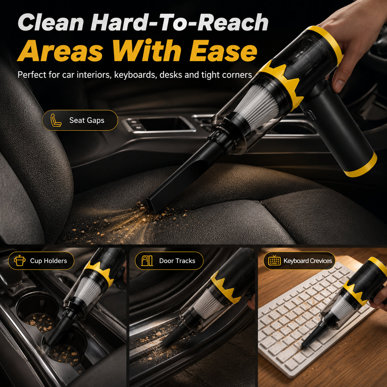 ✨ 4-in-1 Cordless Handheld Vacuum Handheld 120,000 RPM Hurricane Suction Power — Cleans up any stubborn trash in 3 seconds! 🌪️🚗
