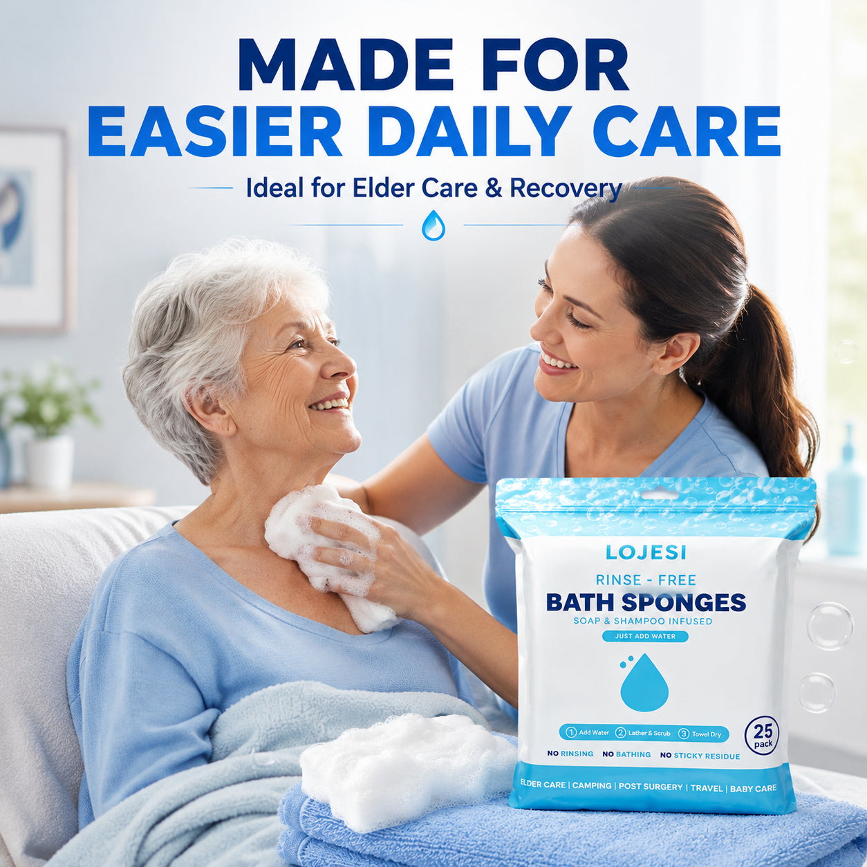🧼 25-Pack Rinse-Free Disposable Bath Sponges with Soap & Shampoo 💧