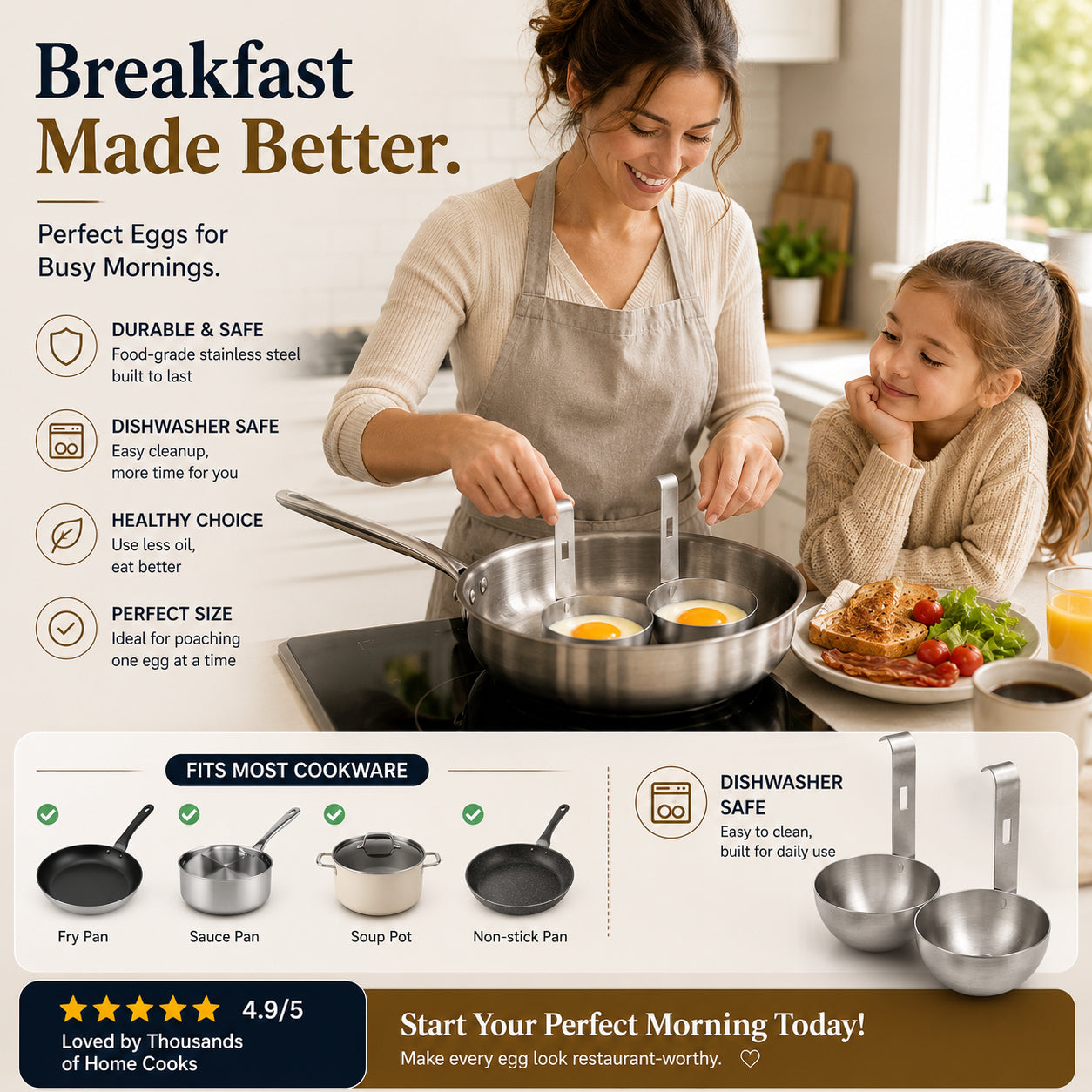 🍳 Stainless Steel Egg Poacher Cup – Hanging Pan Egg Cooker for Perfect Round Eggs