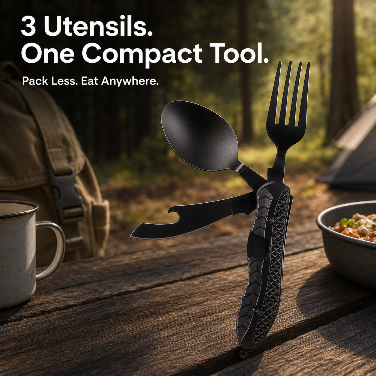 Folding Knife with Fork &amp; Spoon Set-The Ultimate Outdoor Dining Tool for camping &amp; Adventure