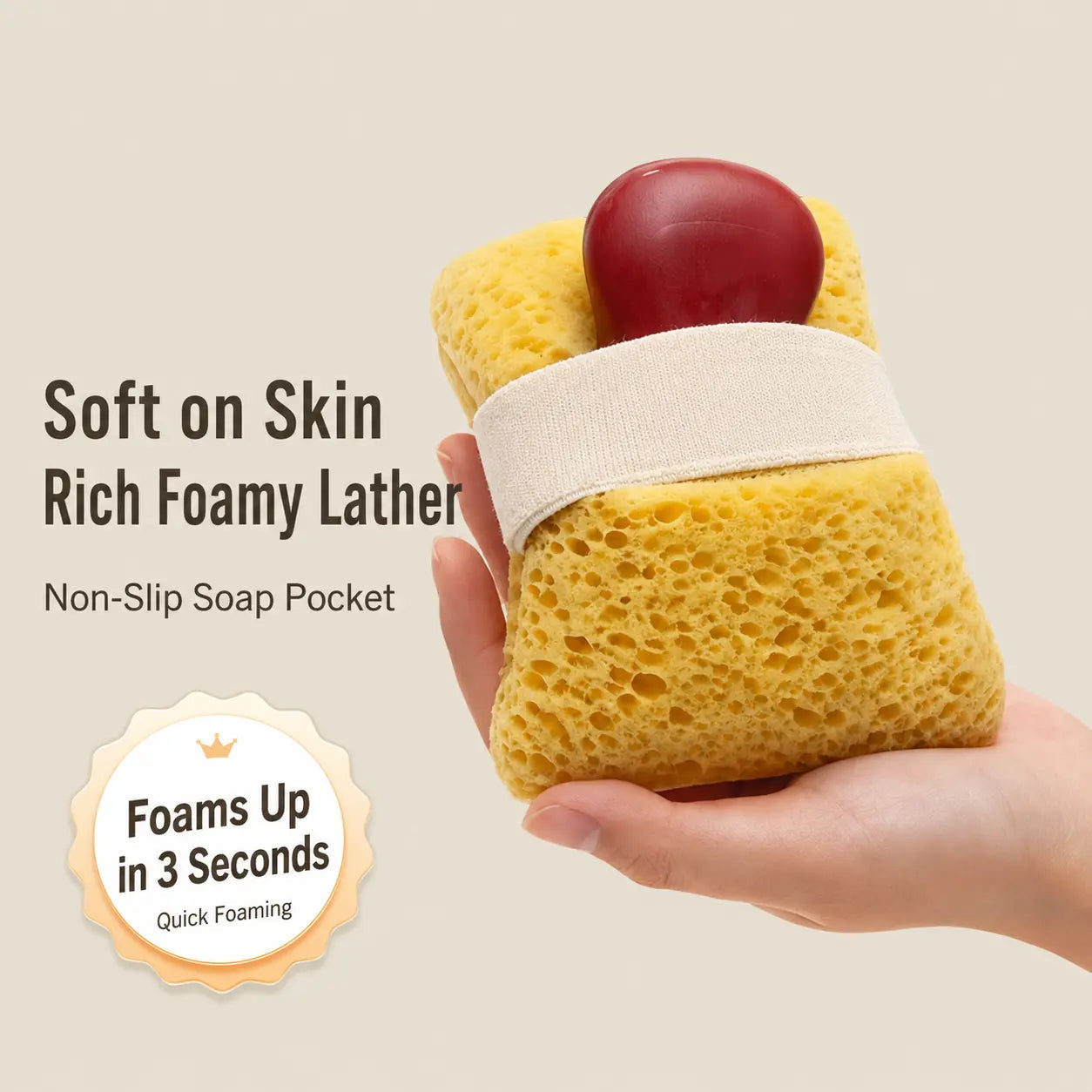 2-Pack Quick-Foaming Soap Pocket Bath Sponges with Easy-Grip Hand Straps