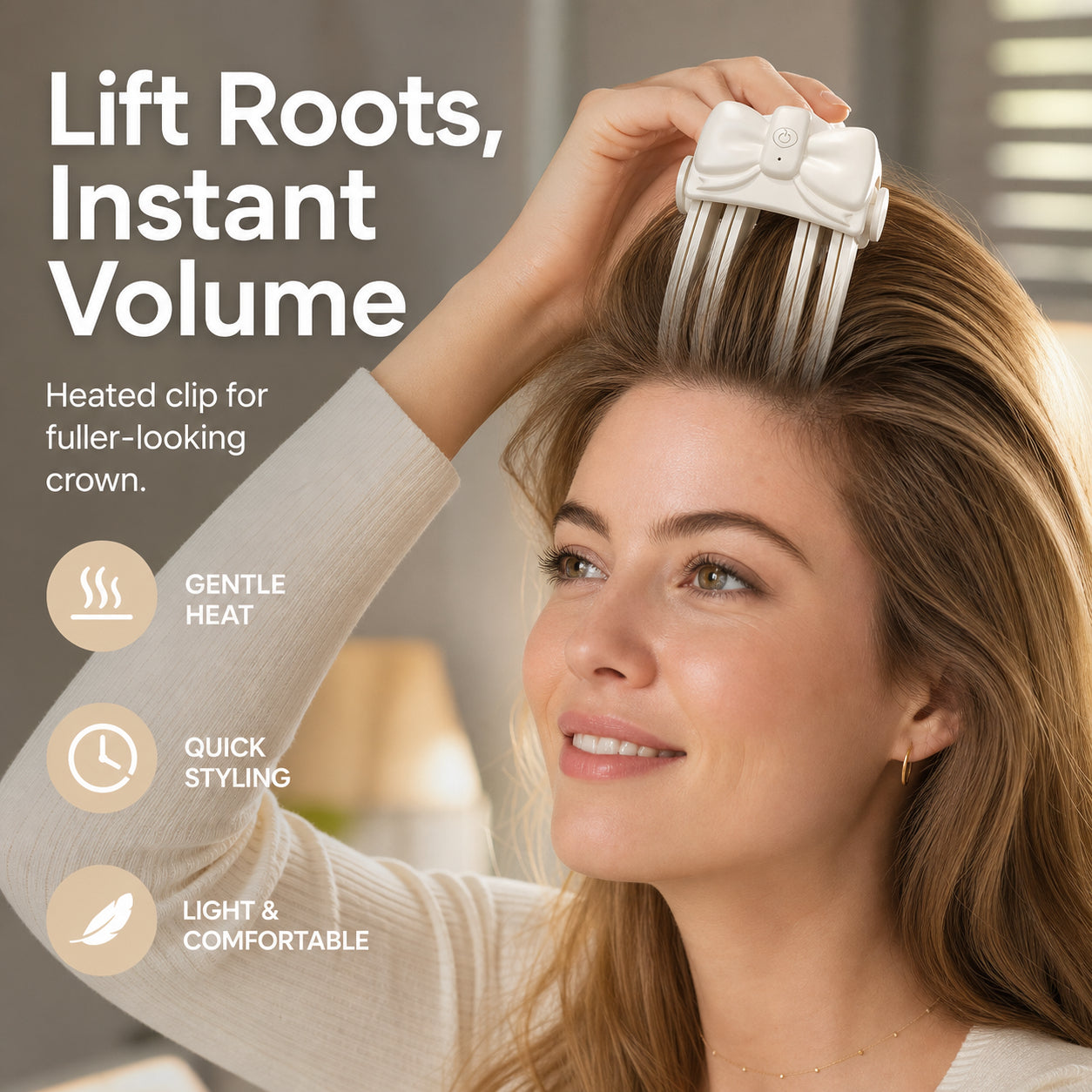 Wireless Heated Volumizing Root Lift Clip - Salon Crown Volume Styling Tool for Fine Flat Hair
