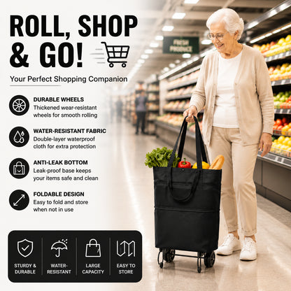 🛒2-in-1 Foldable Shopping Cart with Wheels