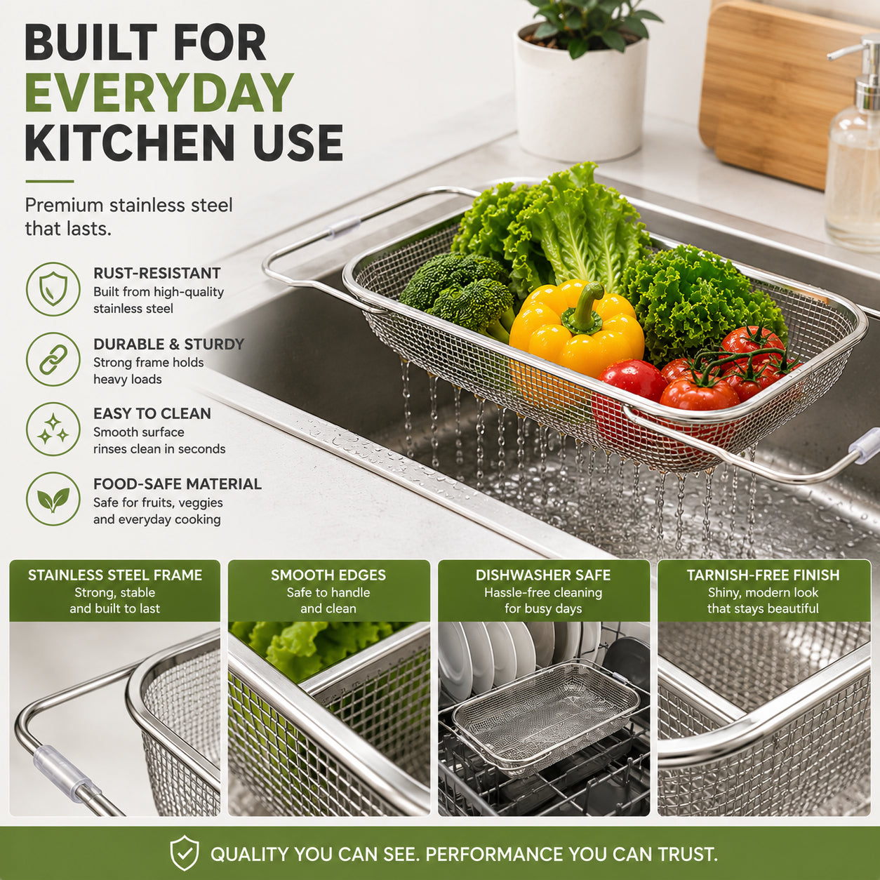 🥬Expandable Over-the-Sink Colander – Rinse, Drain & Prep Without the Mess