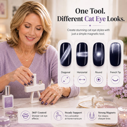 💅[Viral Nail Art Essential] Rotating Cat Eye Gel Nail Magnet Tool with Dual Height Finger Rests – Effortless 3D Aura Nails!