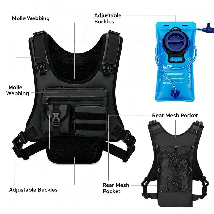 ✨Men’s 2L Tactical Hydration Running Vest – Lightweight Adjustable Chest Pack💧